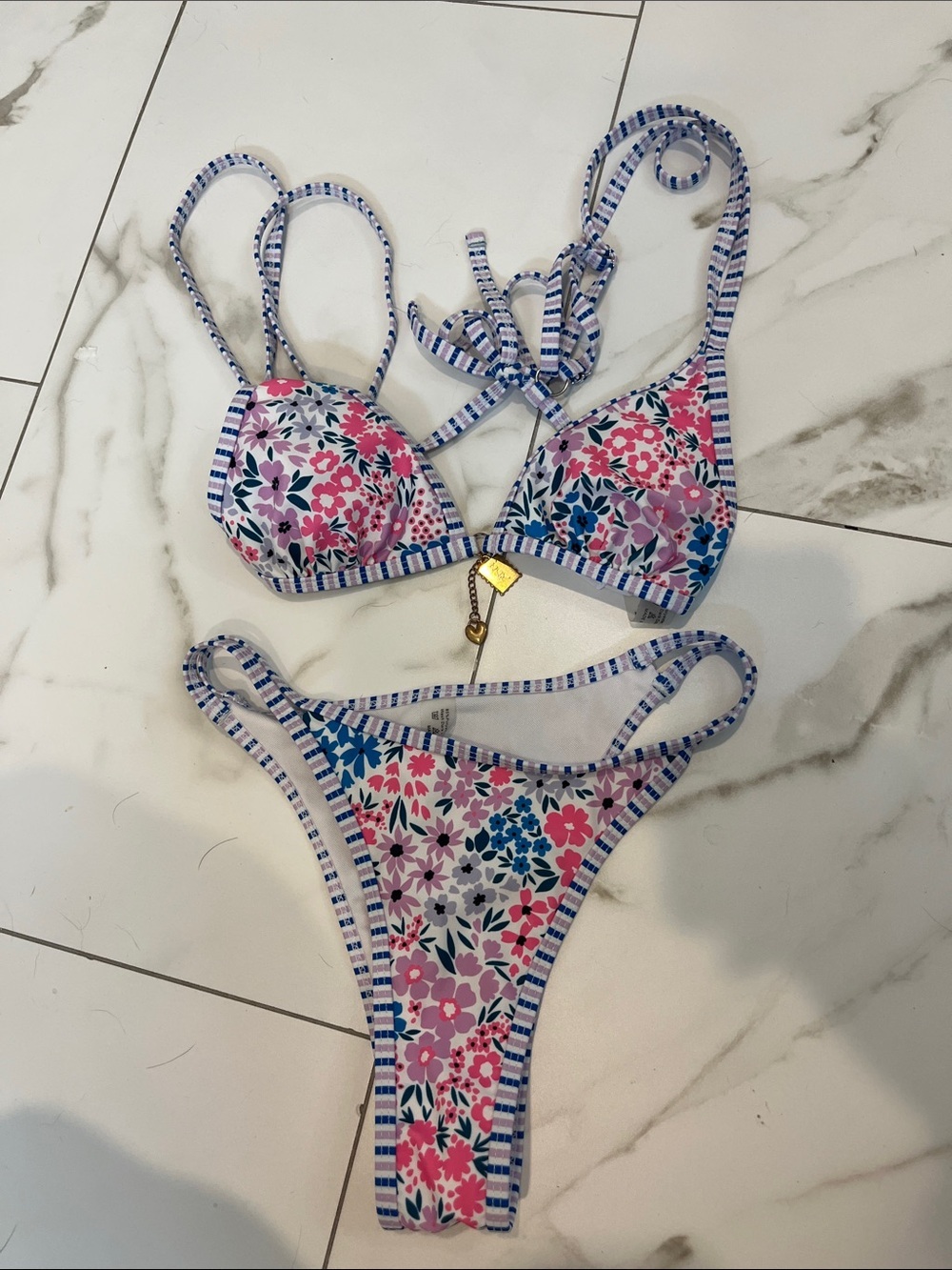 Mossimo Supply Co. Pink Blue Floral Stripe Bikini